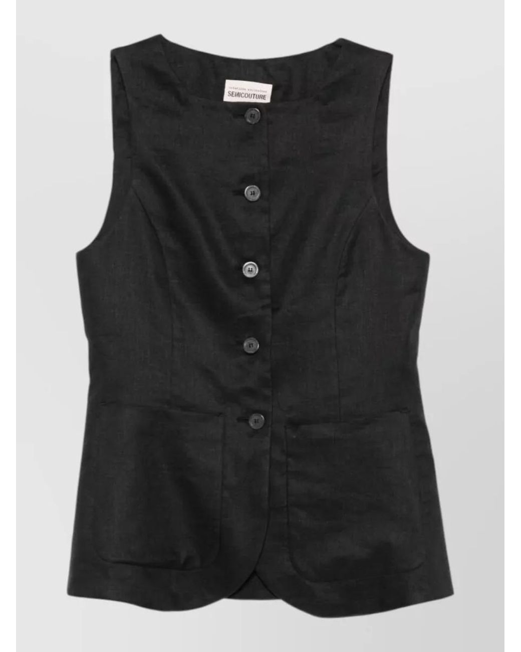 Semicouture Black Linen Sleeveless Vest