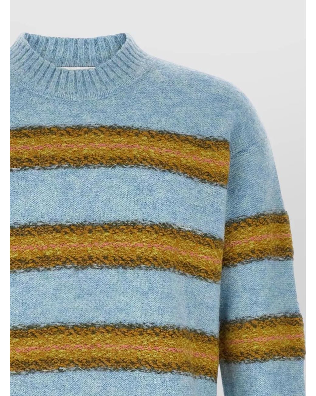 Dries Van Noten Blue Alpaca Wool Striped Crewneck Sweater for men