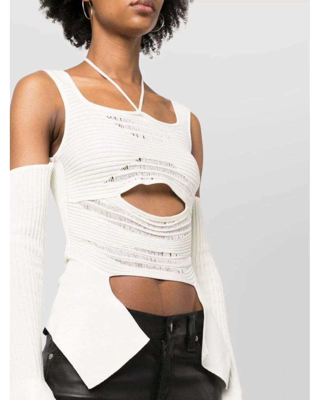 ANDREADAMO White Ribbed Knit Cutout Halterneck Top