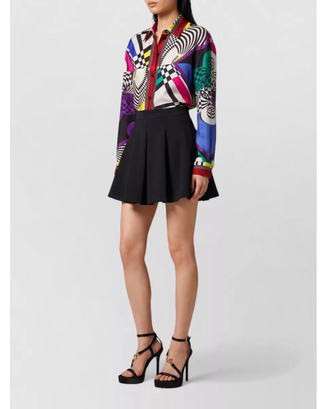 Versace Black Silk Printed Long-Sleeve Shirt