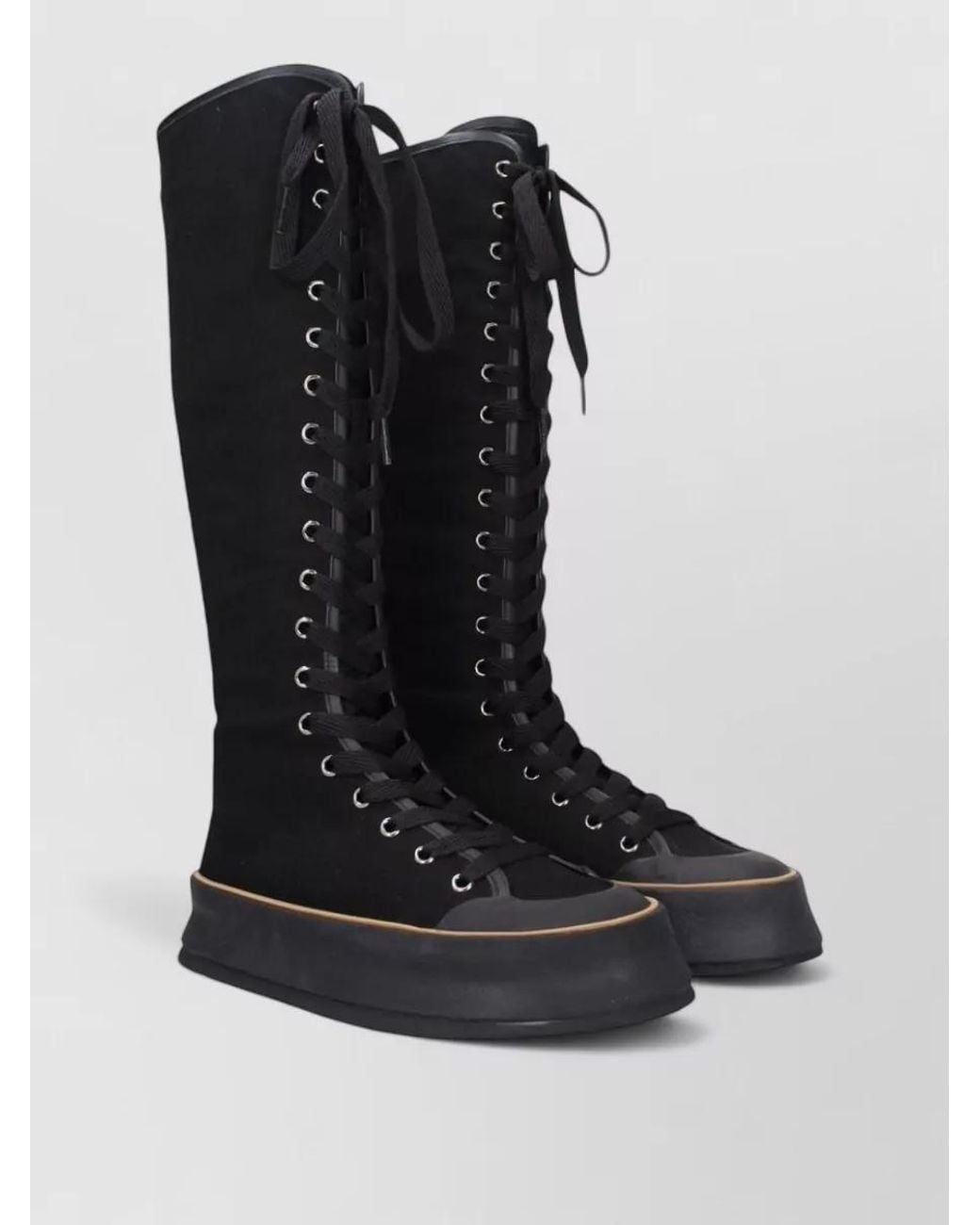 Max Mara Black Canvas Platform Lace-Up Boots