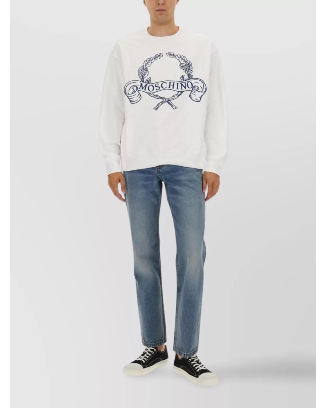 Moschino Gray Cotton Logo-Embroidered Sweatshirt for men