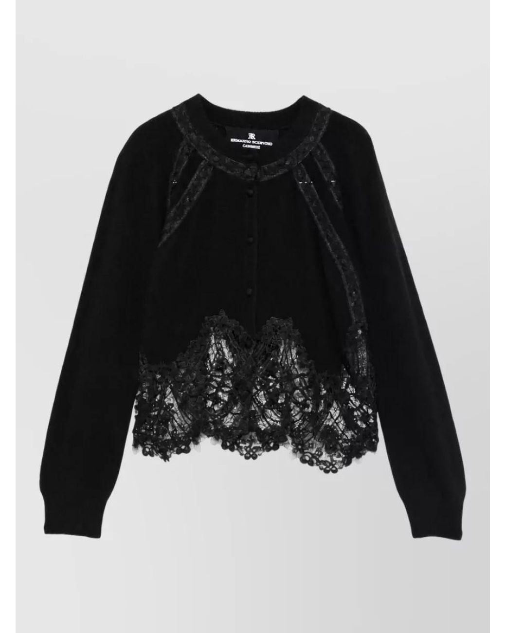 Ermanno Scervino Black Cashmere Cropped Lace Cardigan