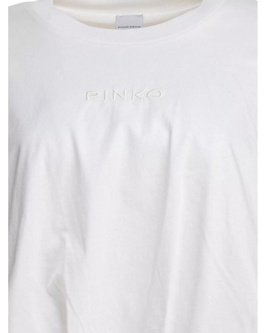 Pinko White Cropped Logo-Embroidered Cotton T-Shirt