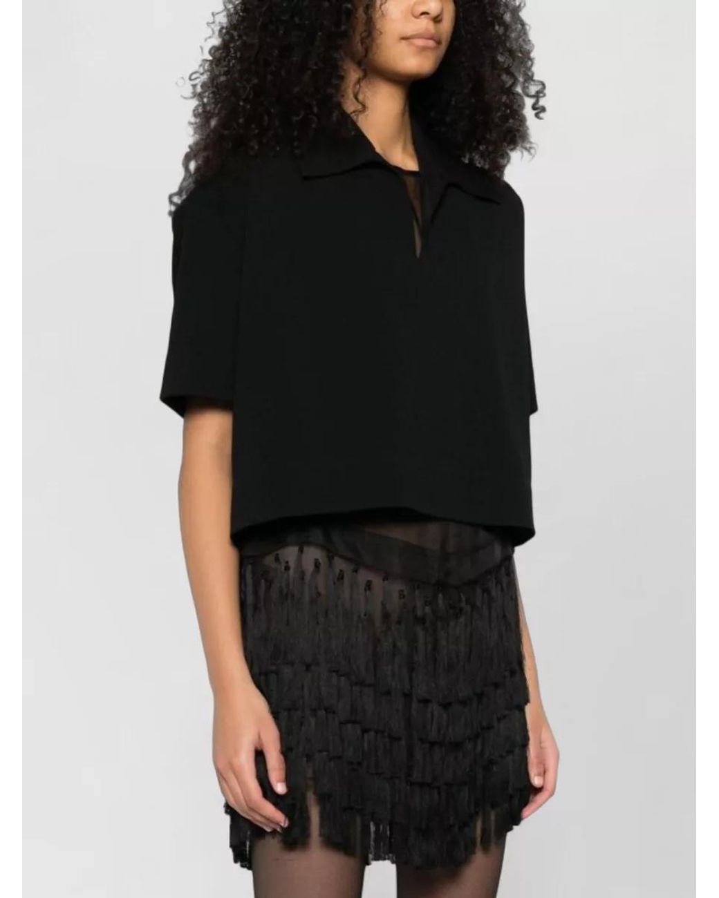 Jil Sander Black Cropped V-Neck Short-Sleeve Shirt