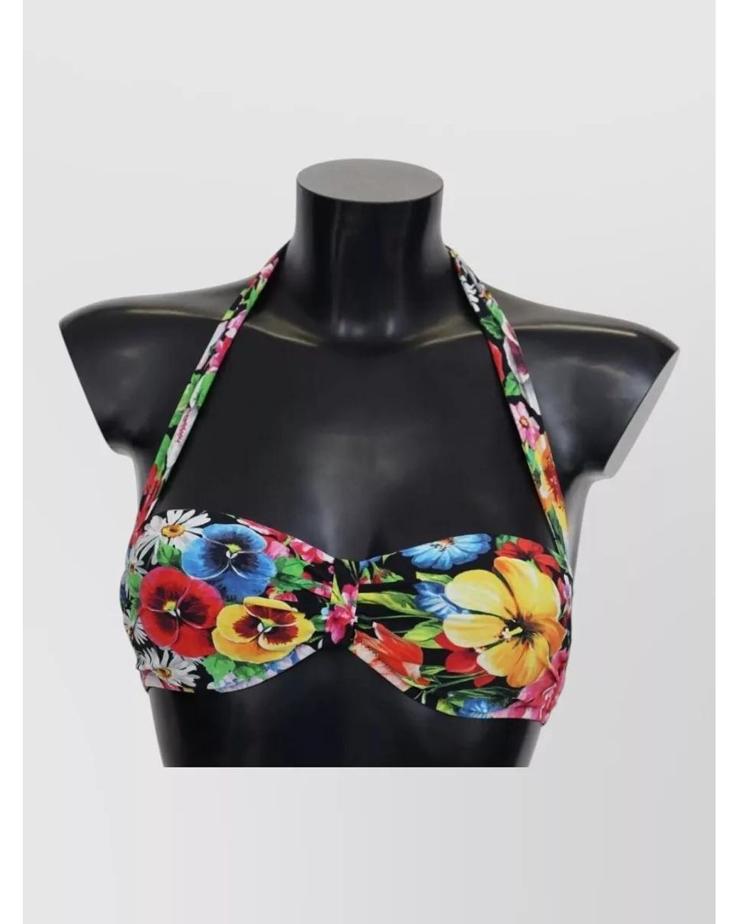 Dolce & Gabbana Black Floral-Print Halterneck Bandeau Bikini Top