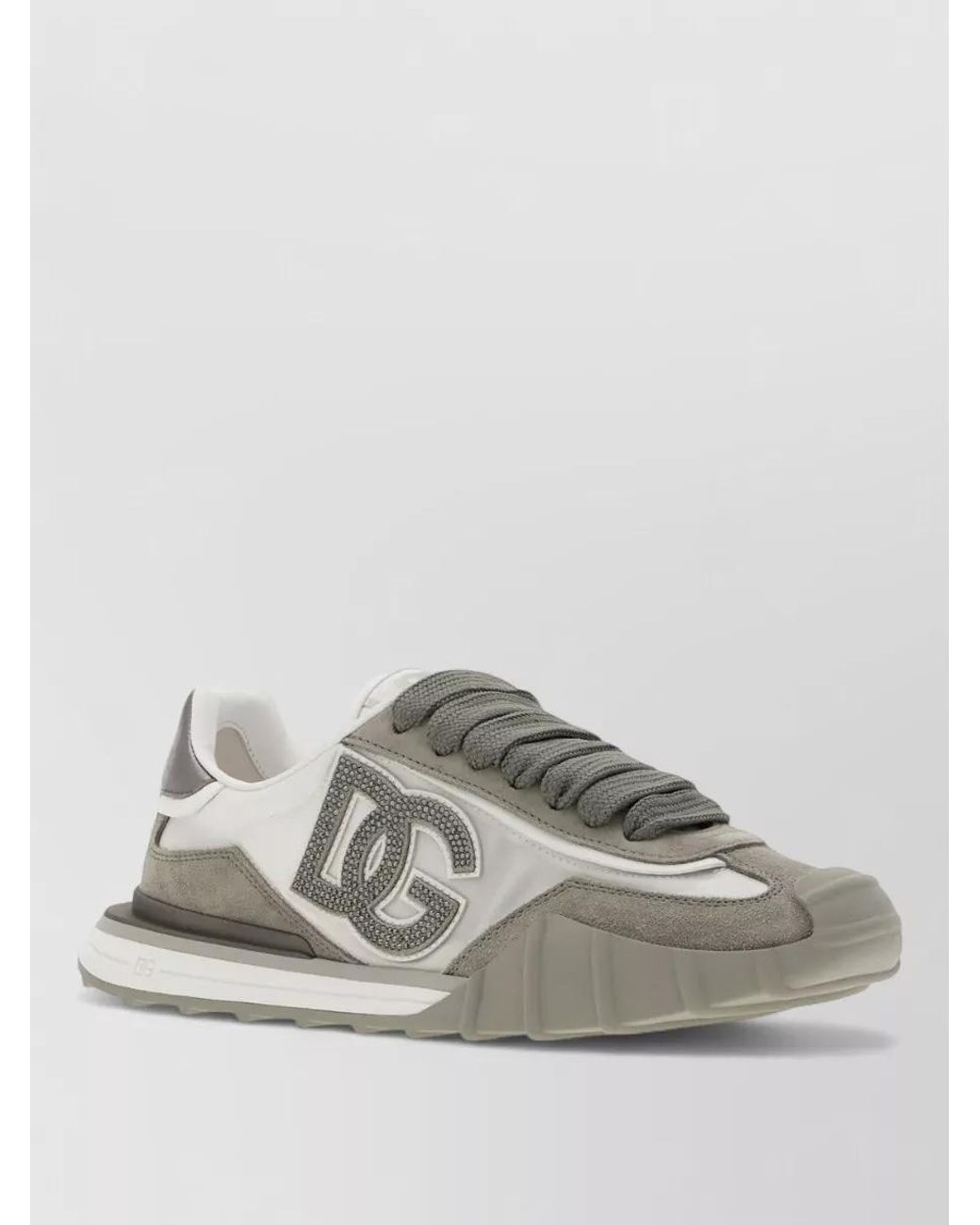 Dolce & Gabbana Gray Leather And Nylon Rhinestone Low-Top Sneakers