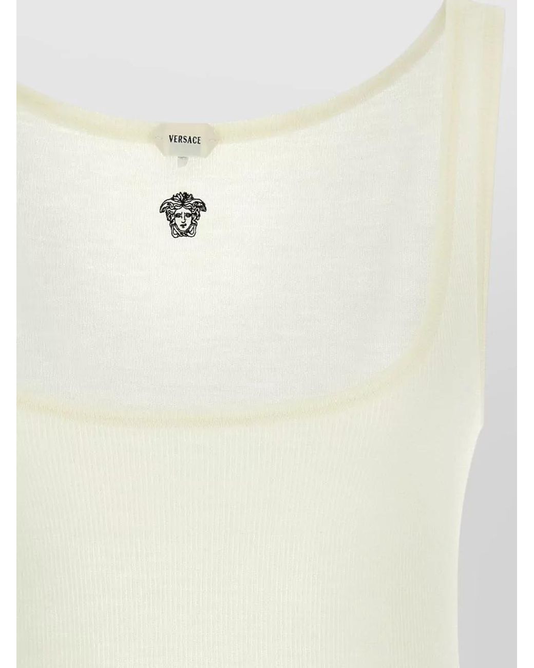 Versace Natural Wool Ribbed Sleeveless Tank Top