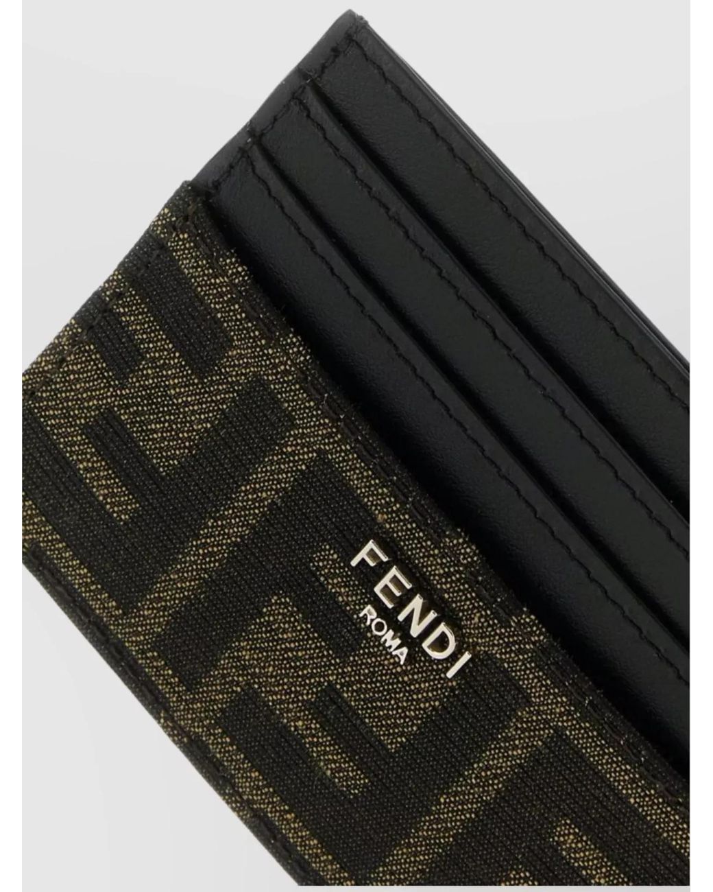 Fendi Black Leather Ff Jacquard Cardholder for men