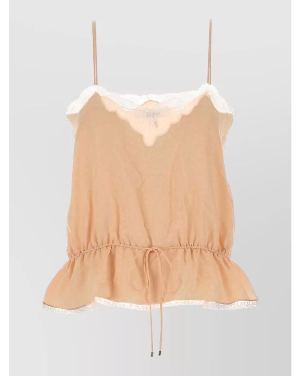 Chloé White Silk Jacquard Lace-Trim V-Neck Camisole