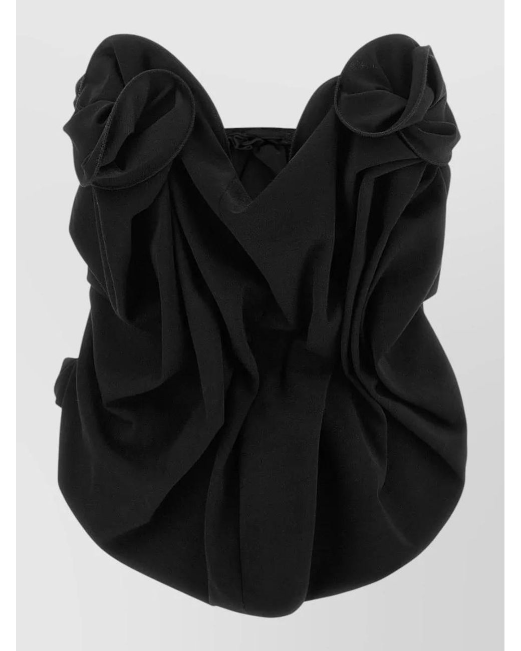 Magda Butrym Black Wool Off-Shoulder Draped Corset Top