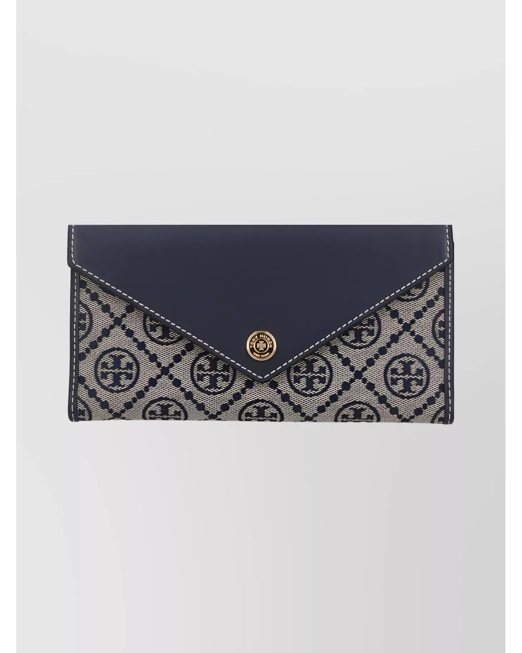 Tory Burch Blue Leather And Canvas Envelope Wallet