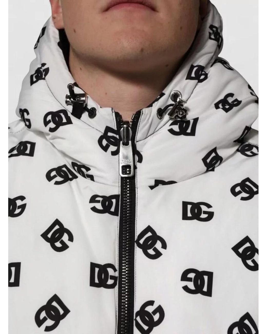 Dolce & Gabbana Gray Logo Print Hooded Oversized Puffer Jacket for men