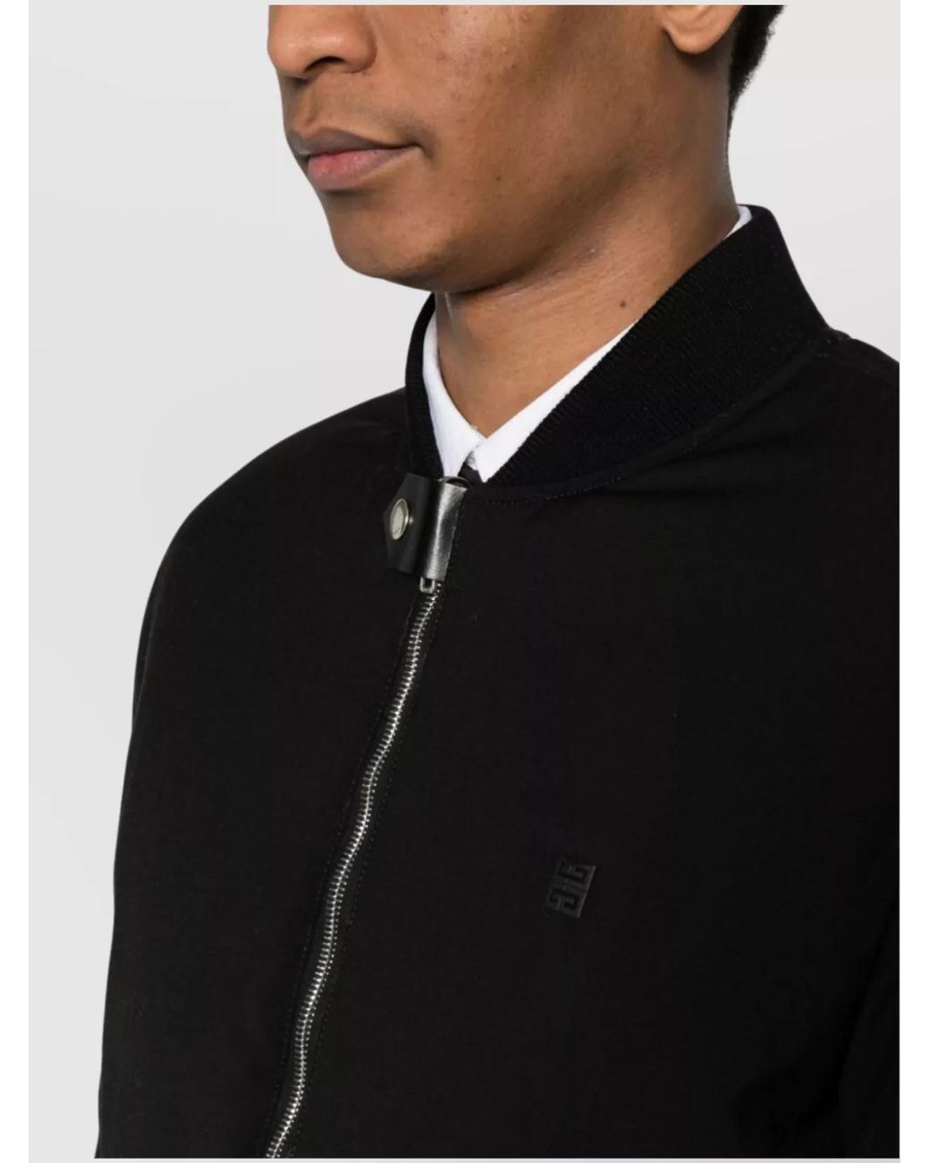 Givenchy Black Wool Logo Print Stand Collar Zip Jacket for men