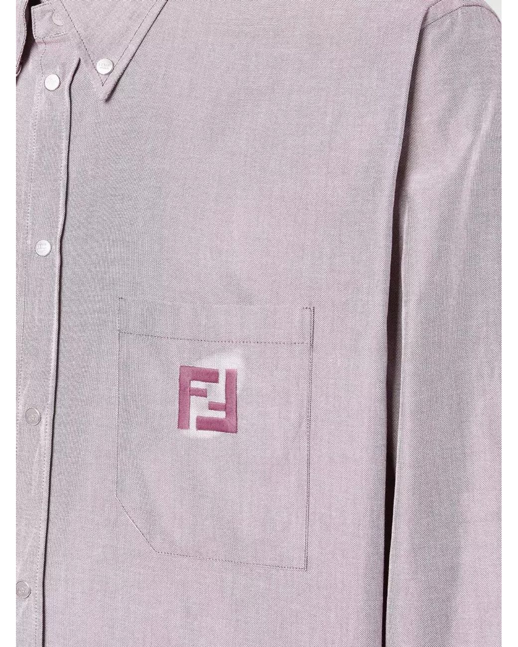 Fendi Pink Cotton Oxford Comfort-Fit Long-Sleeve Shirt for men