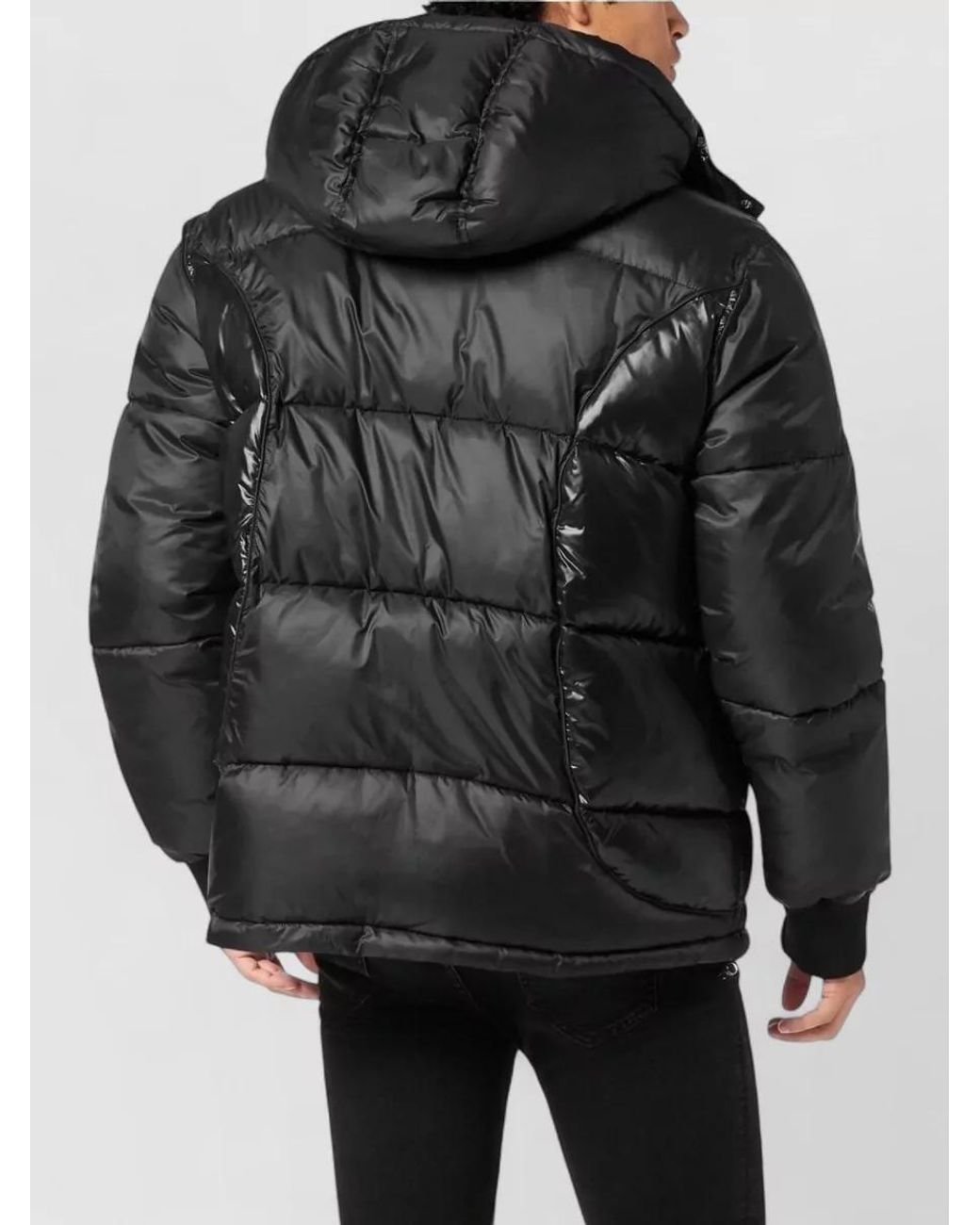 Philipp Plein Black Mix Nylon Short Puffer Jacket for men