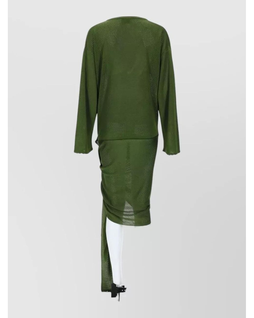 The Attico Green Ribbed Viscose Draped Mini Dress