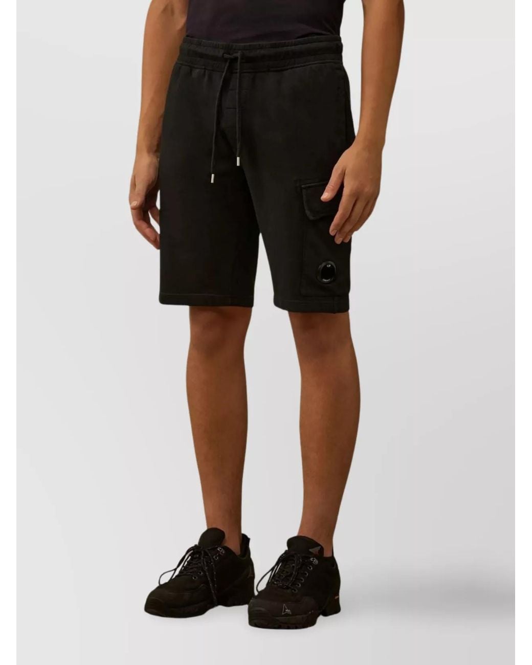 C P Company Black Cotton Straight Cargo Shorts for men