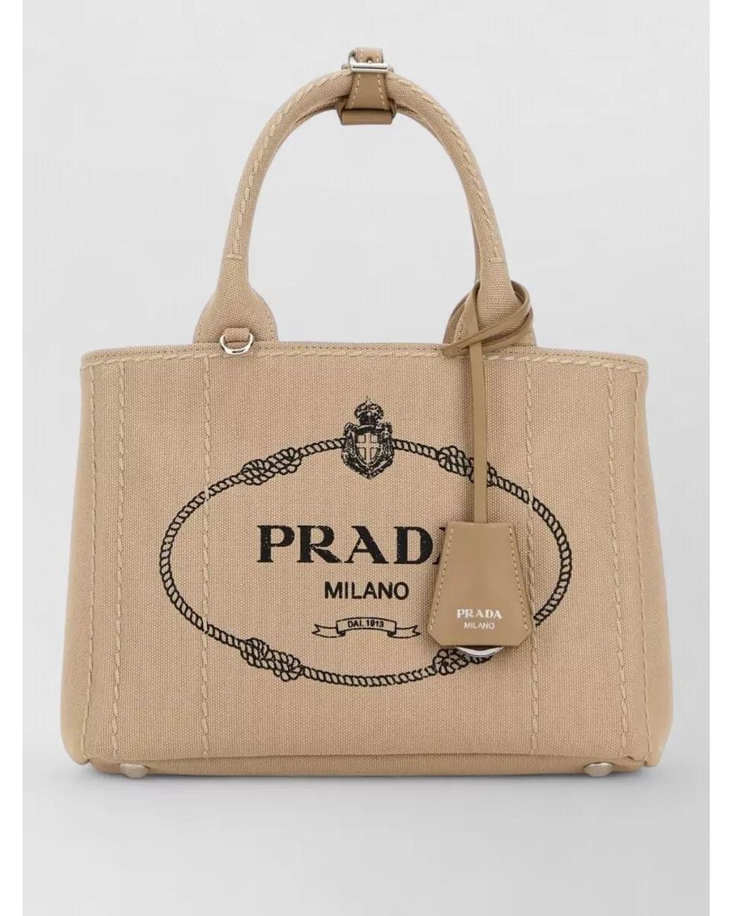 Prada Natural Small Cotton Canvas Shoulder Bag