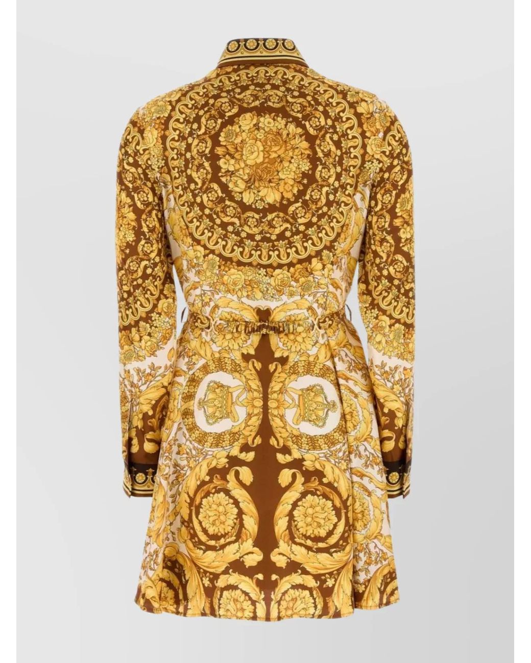 Versace Metallic Silk Belted Mini Shirt Dress