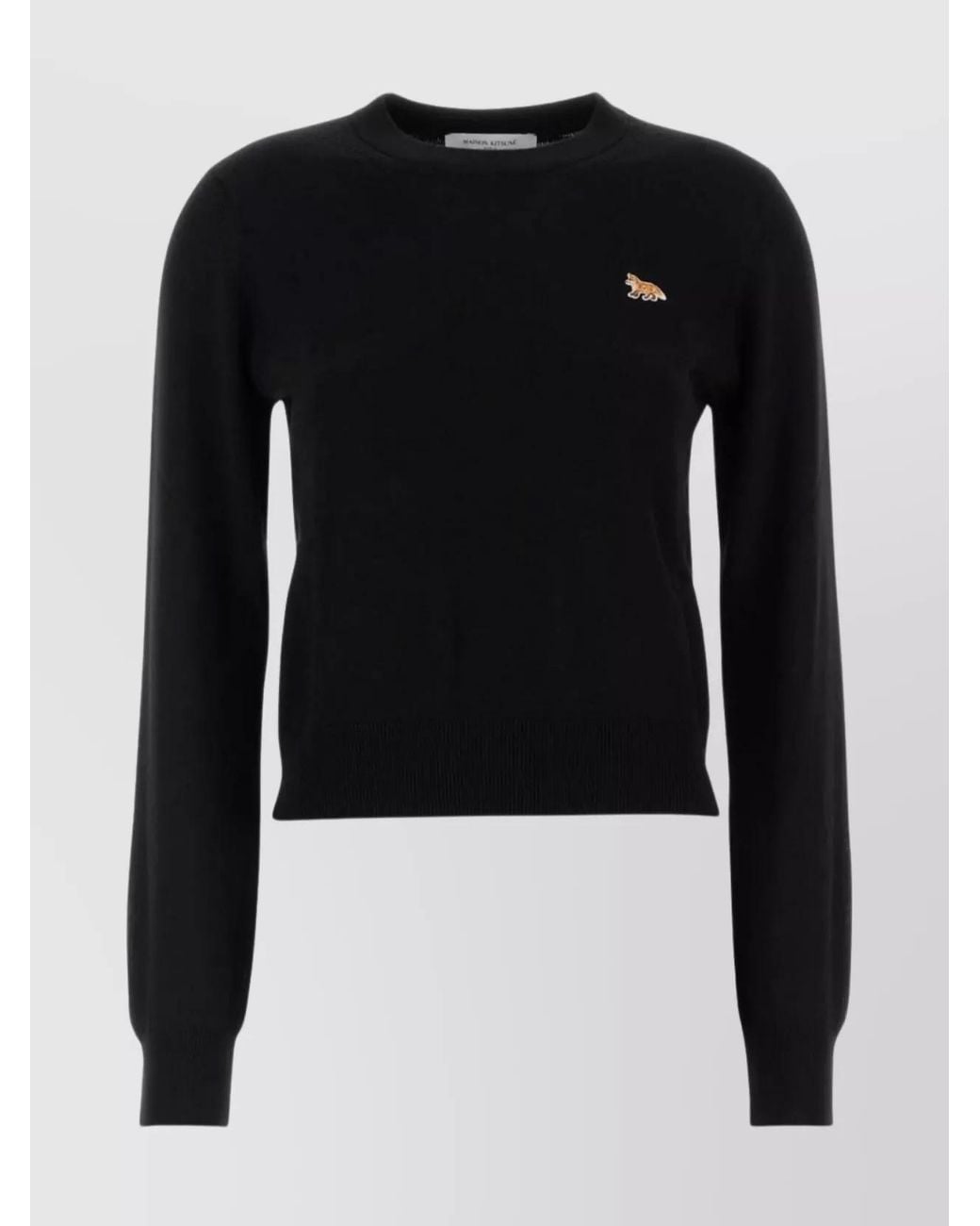 Maison Kitsuné Black Wool Ribbed Crew Neck Sweater