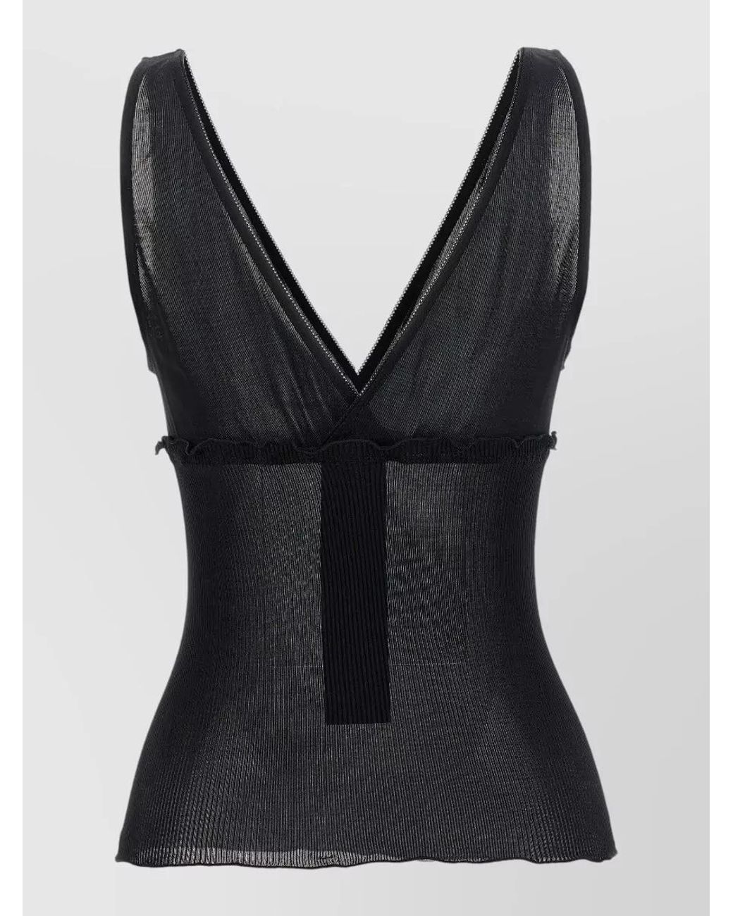 Saint Laurent Black Silk Ribbed Lace Trim Tank Top