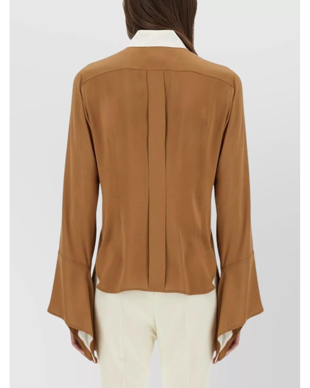 Max Mara Brown Silk Regular-Fit Color-Block Blouse
