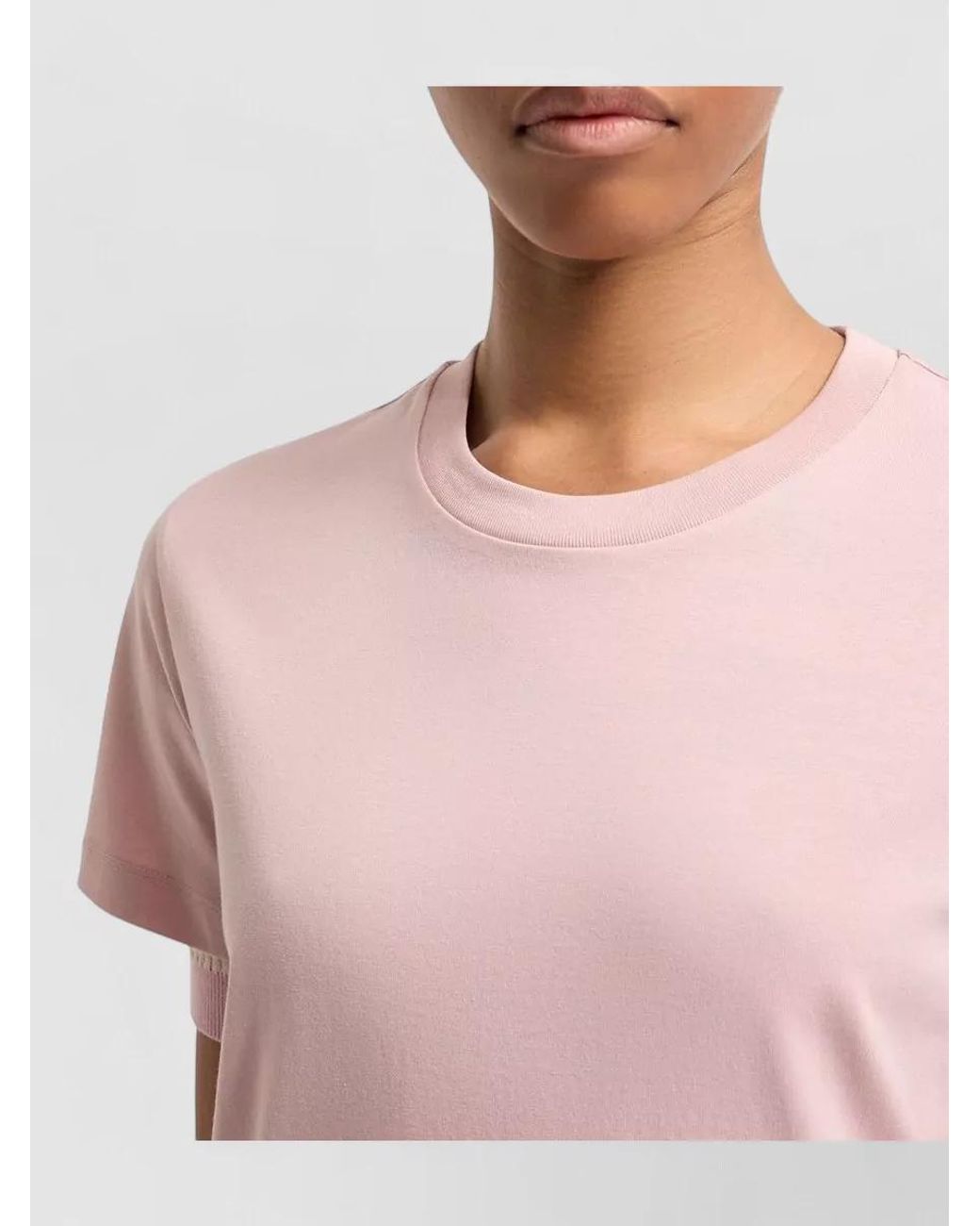Moncler Pink Cotton Ribbed Crewneck Short-Sleeve T-Shirt