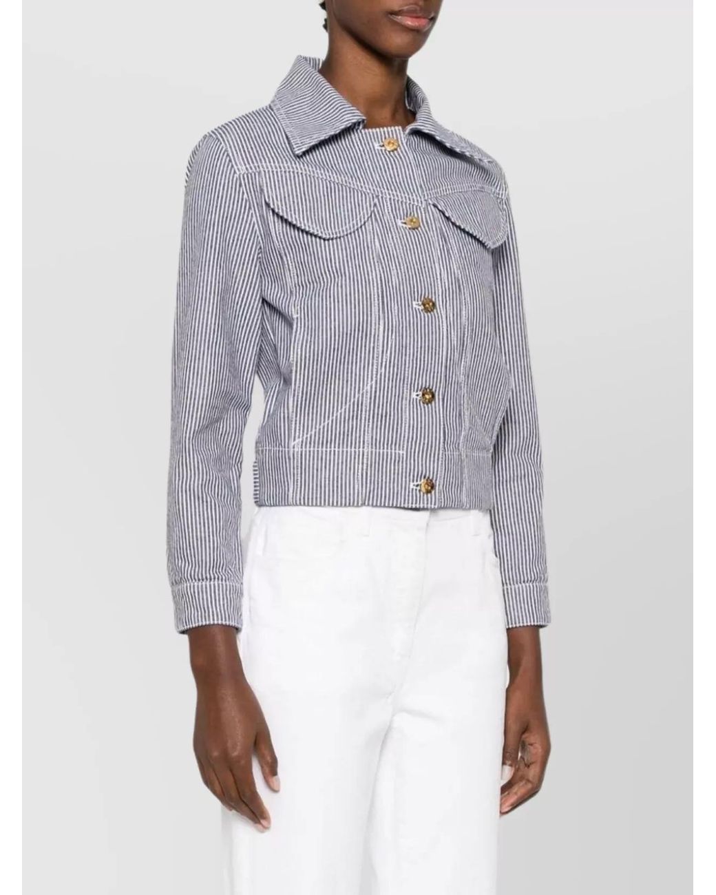 Patou Blue Striped Cropped Denim Jacket