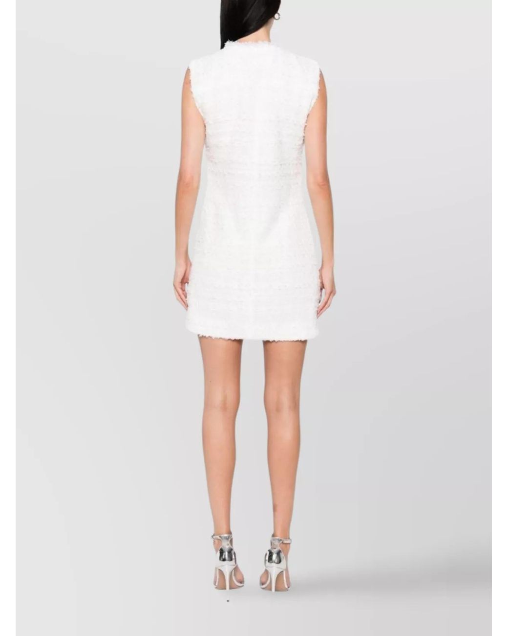 IRO White Sleeveless Round Neck Tweed Mini Dress