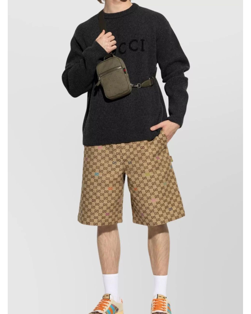 Gucci Black Cashmere Wool Logo-Embroidered Crewneck Sweater for men
