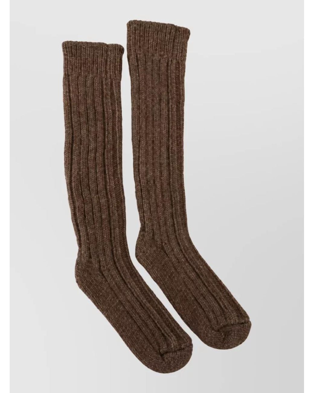 Dolce & Gabbana Brown Wool Ribbed-Knit Calf Socks