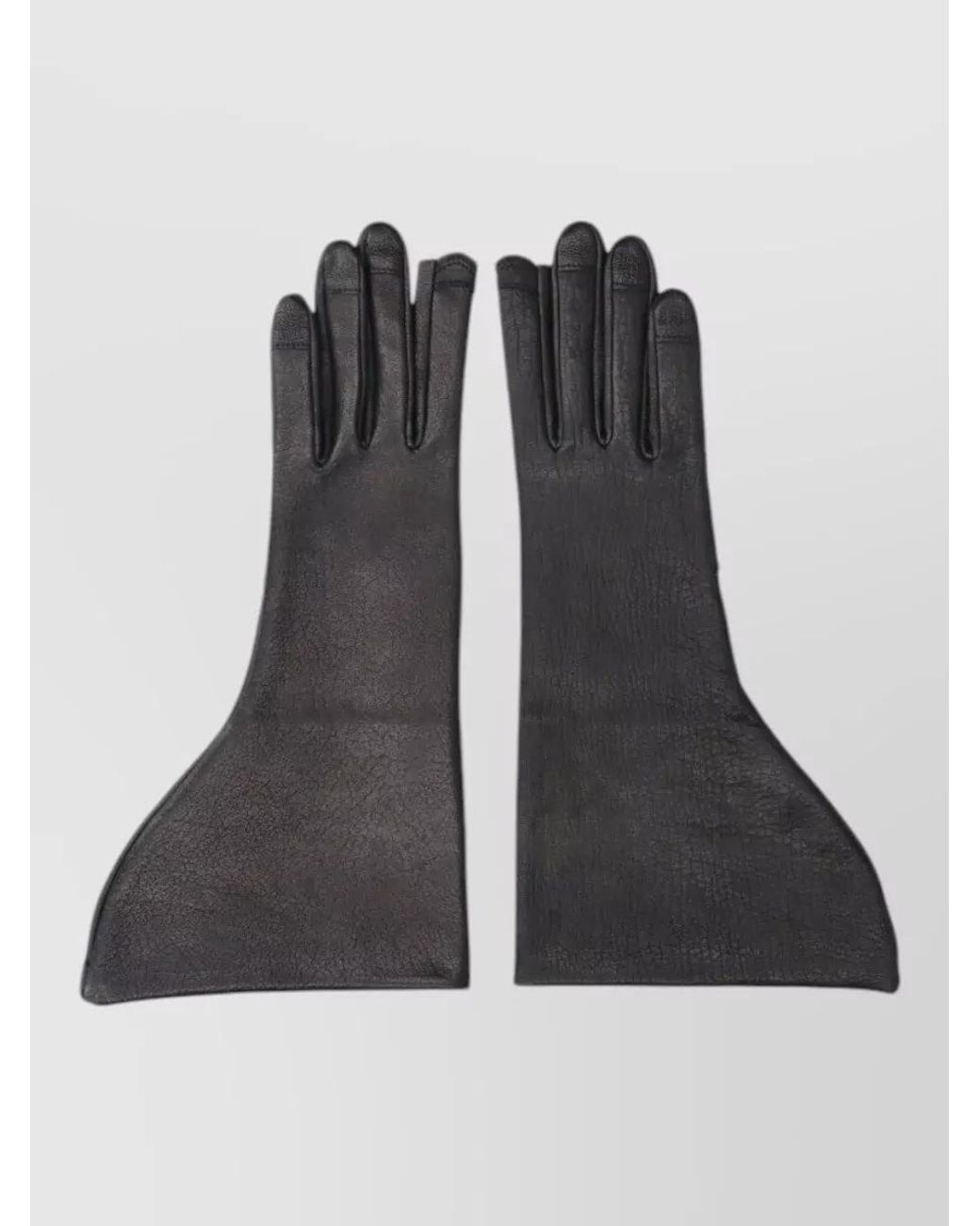 Rick Owens Black Pebbled Leather Asymmetric Panelled Gloves for men
