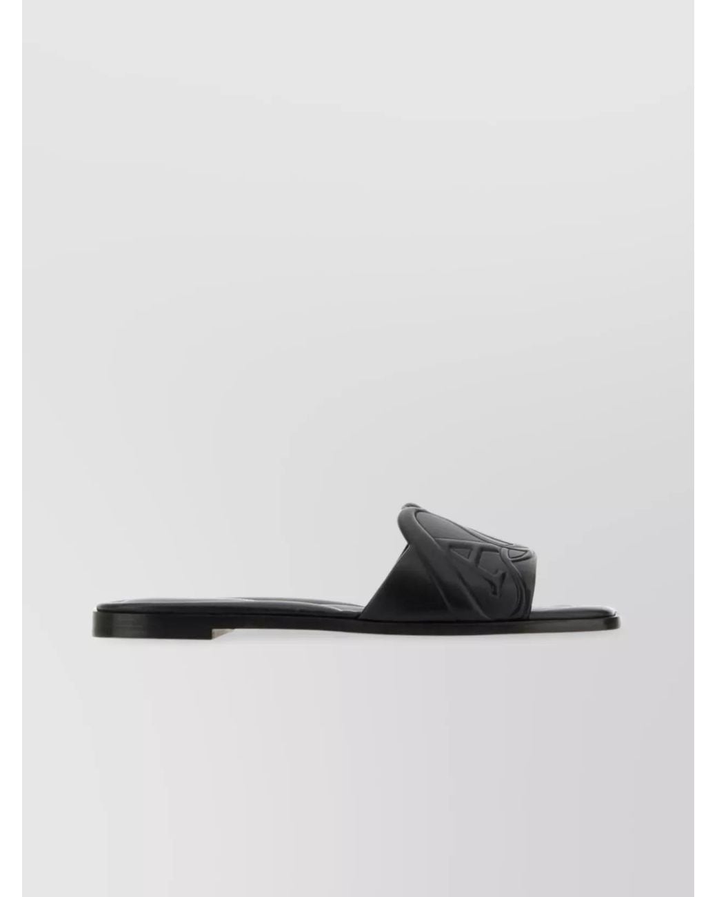 McQueen Black Leather Quilted Flat Slide Sandals