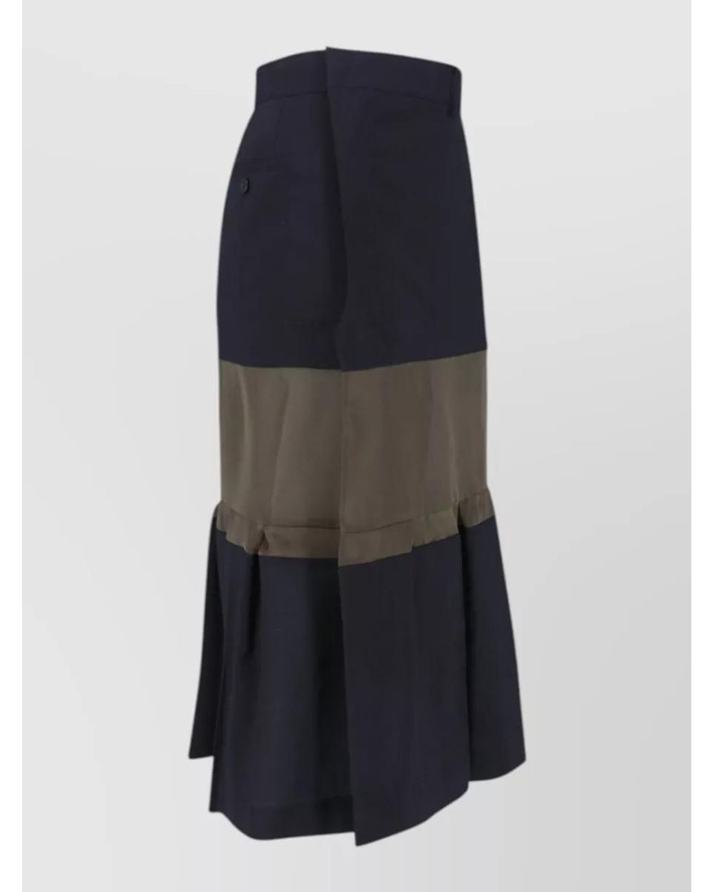 Sacai Blue Wool Midi Pleated Skirt