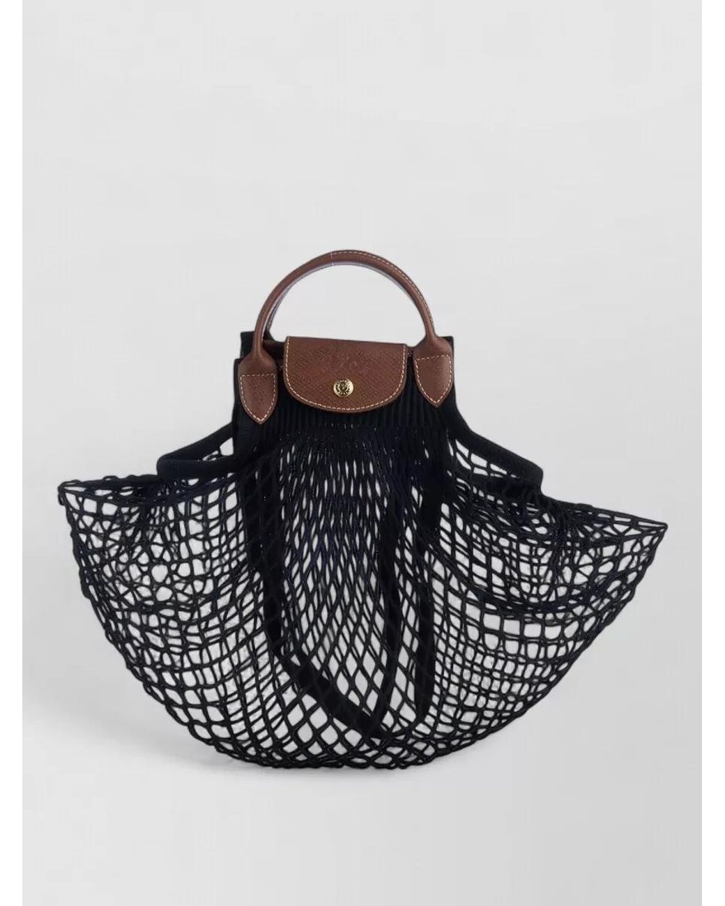 Longchamp Black Mesh-Knit Cotton Tote Bag