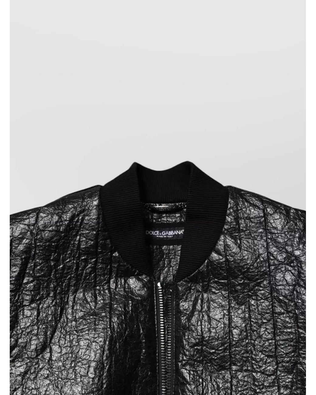 Dolce & Gabbana Black Leather Bomber Jacket for men