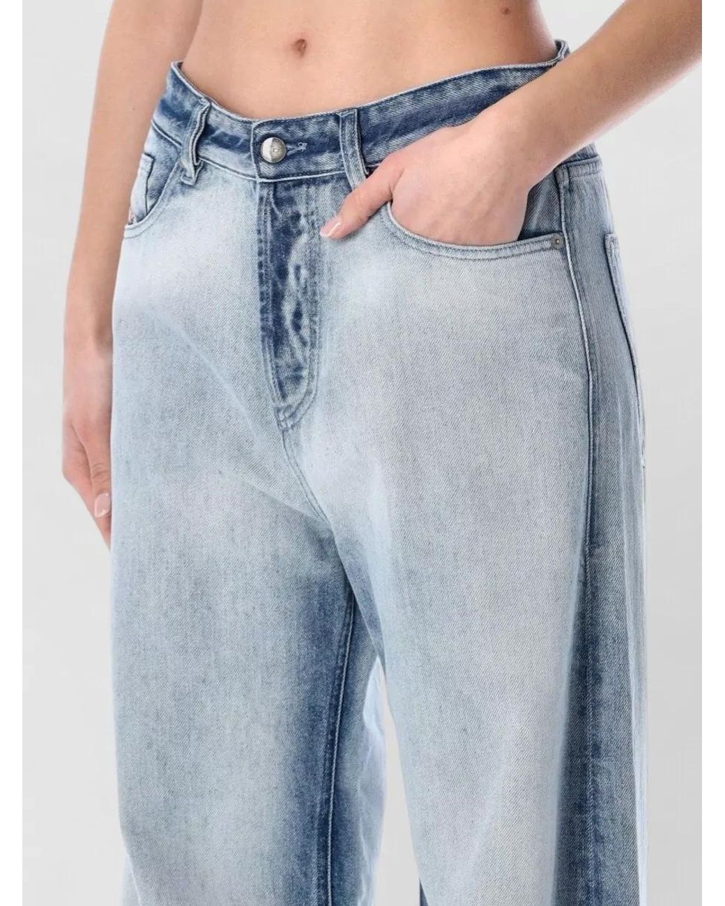DIESEL Blue Denim Relaxed Low-Rise Extra-Long Wide-Leg Jeans