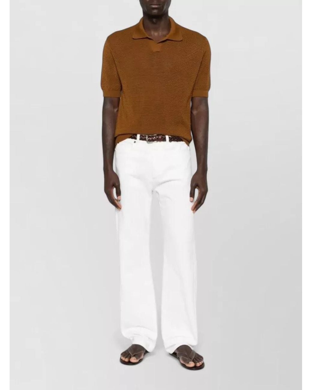 Tagliatore Brown Crochet Cotton V-Neck Short-Sleeve Polo Shirt for men