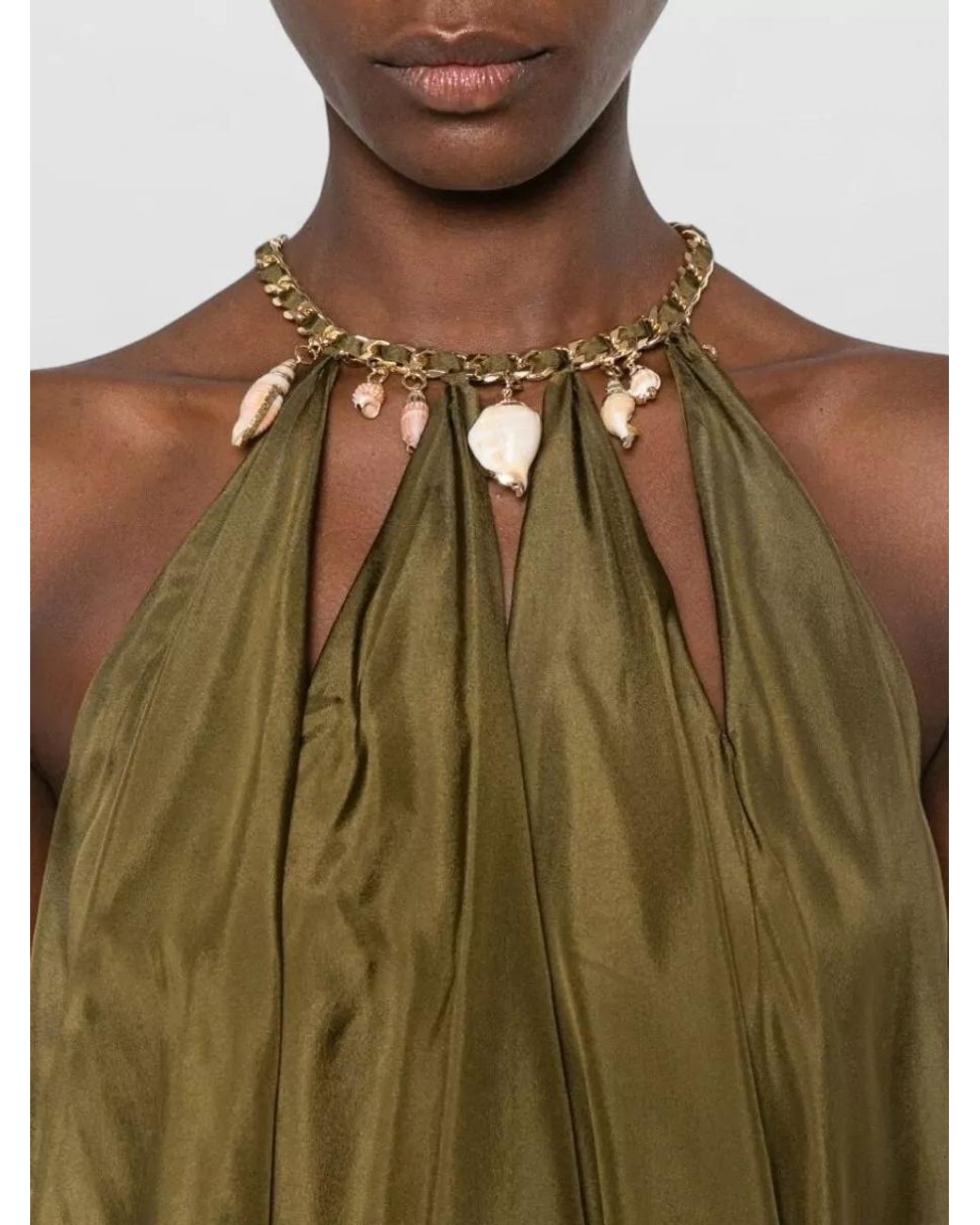 Zimmermann Green Silk Pleated Halterneck Sleeveless Blouse
