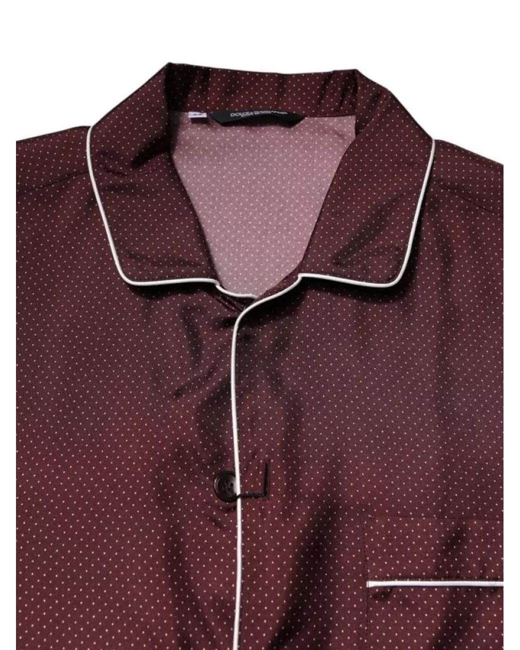Dolce & Gabbana Red Silk Dotted Long Sleeve Shirt for men