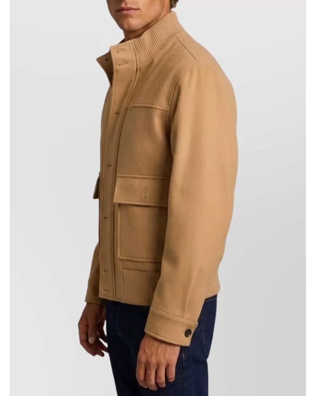 Lardini Blue Virgin Wool Ribbed-Collar Bomber Jacket for men