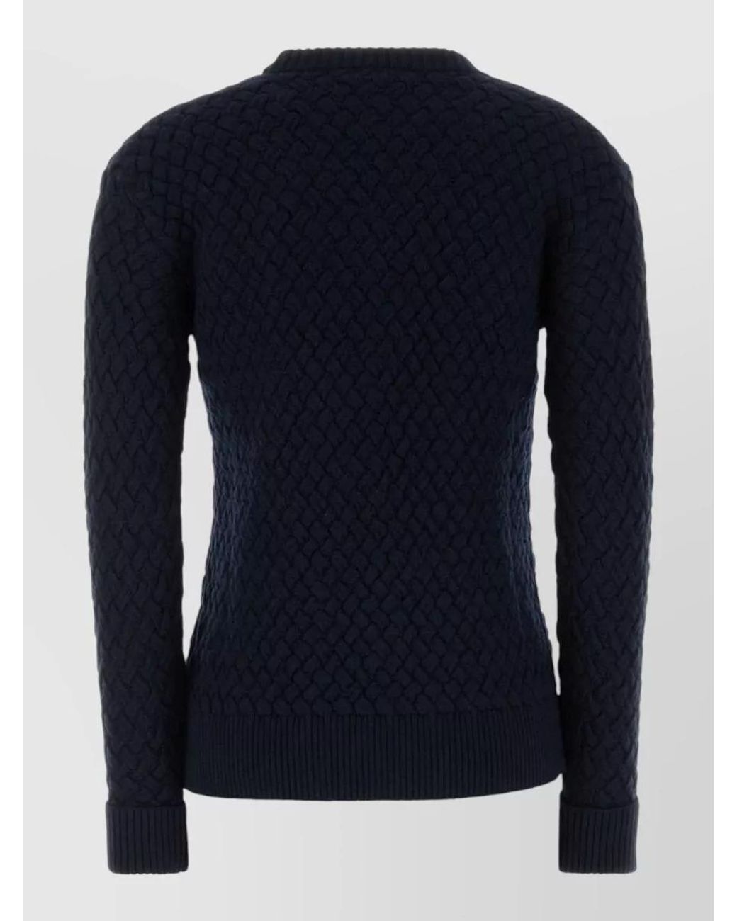 Bottega Veneta Blue Wool Ribbed Intrecciato Crew Neck Sweater