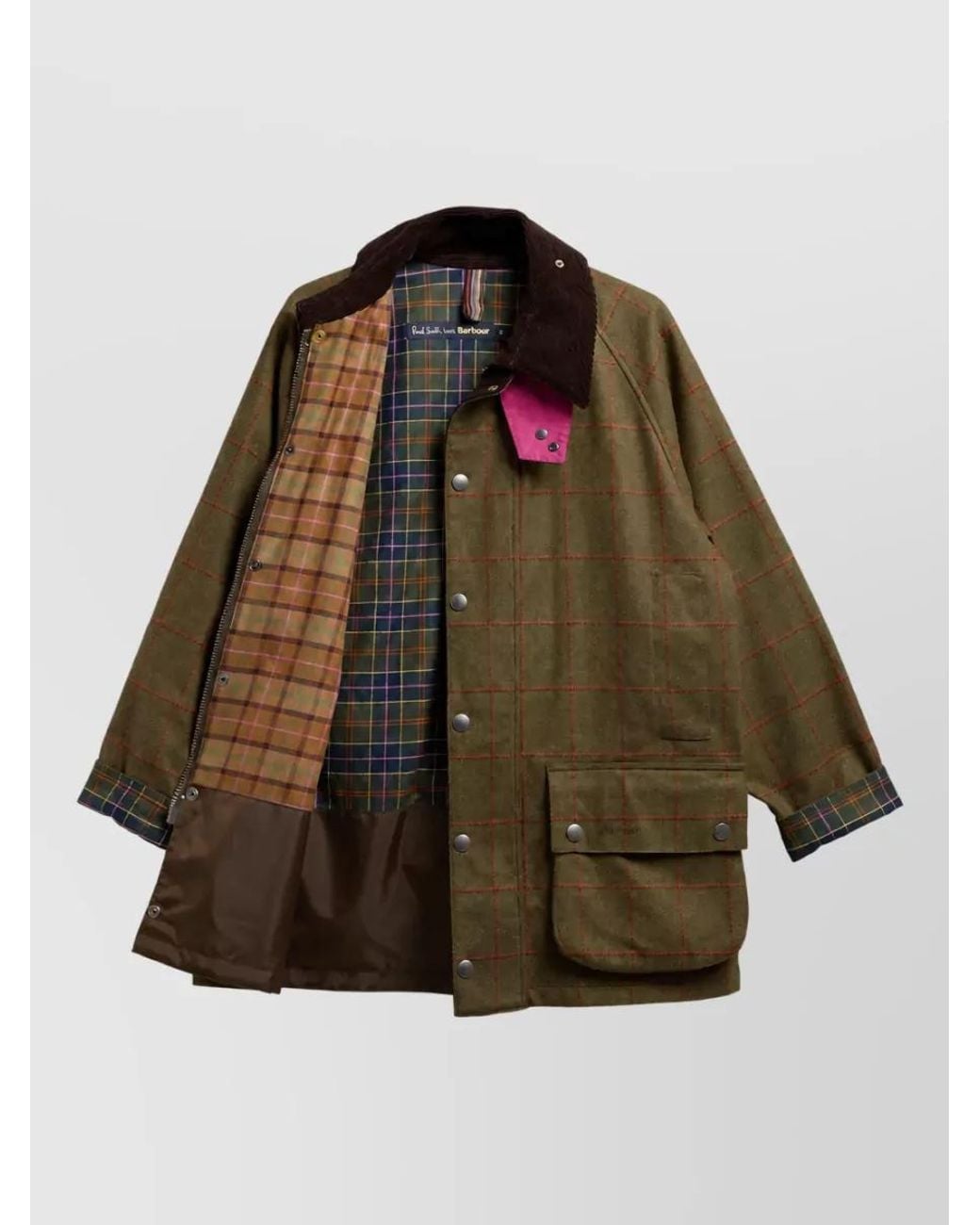 Barbour Brown Wool Checked Single Breasted Coat for men