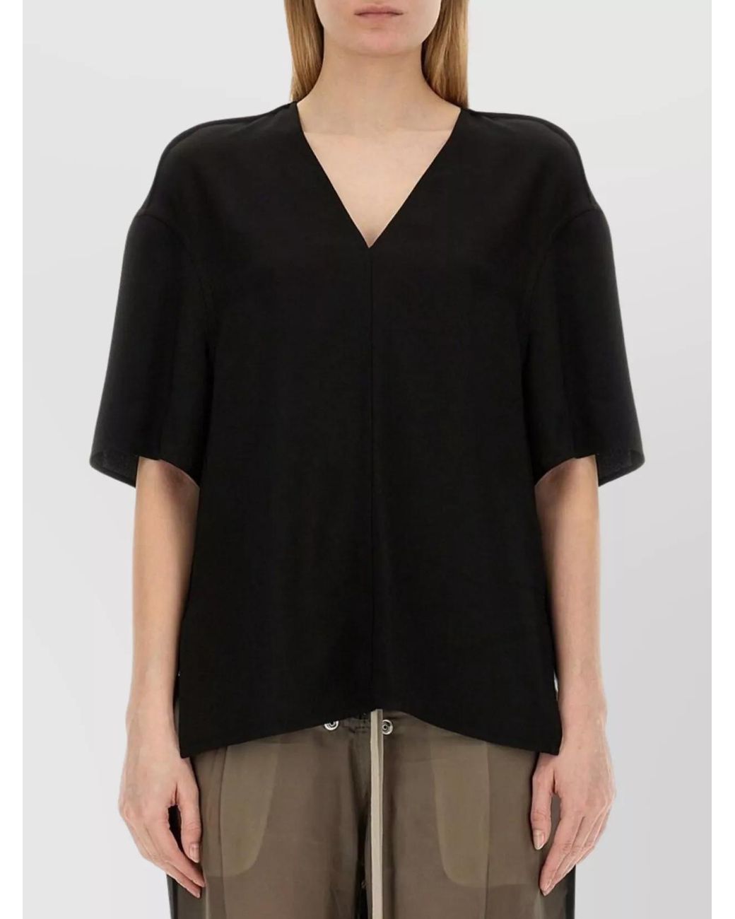 Rick Owens Black V-Neck Blouse