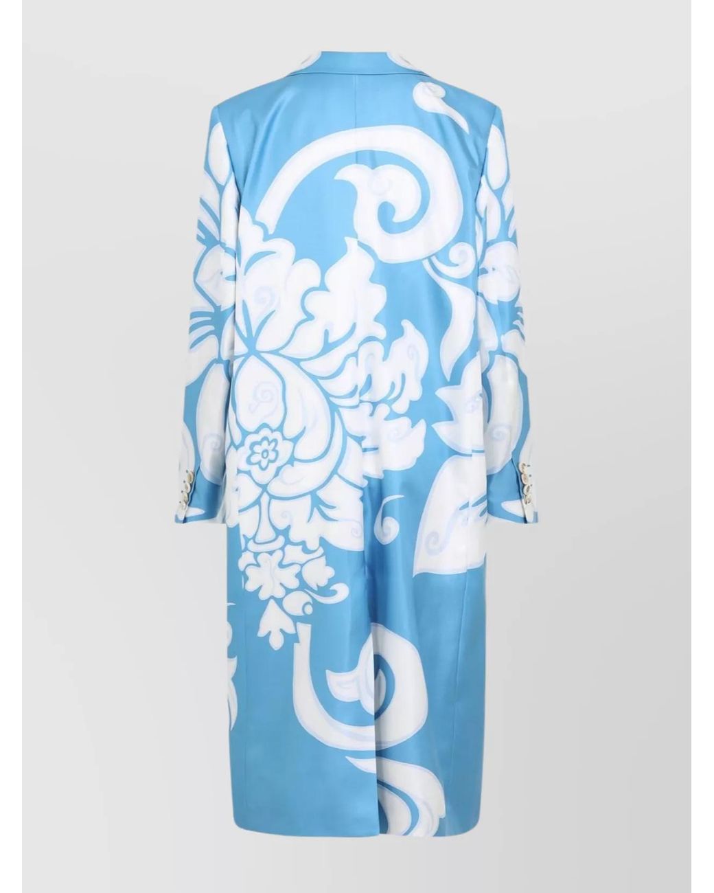 Etro Blue Silk Floral Print Single Breasted Coat