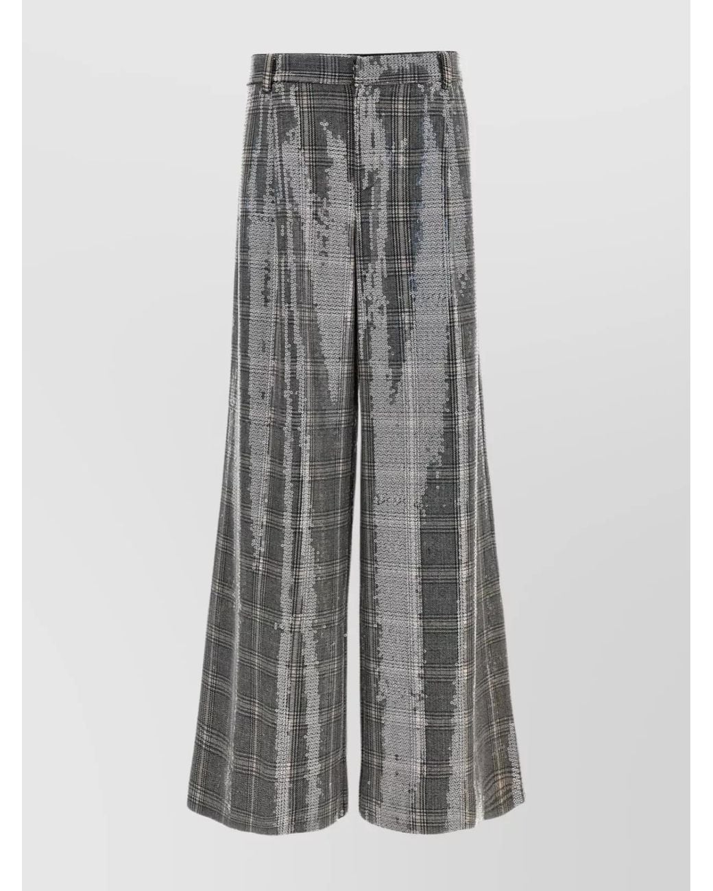 retroféte Gray Sequin-Embellished Checked Wide-Leg Trousers