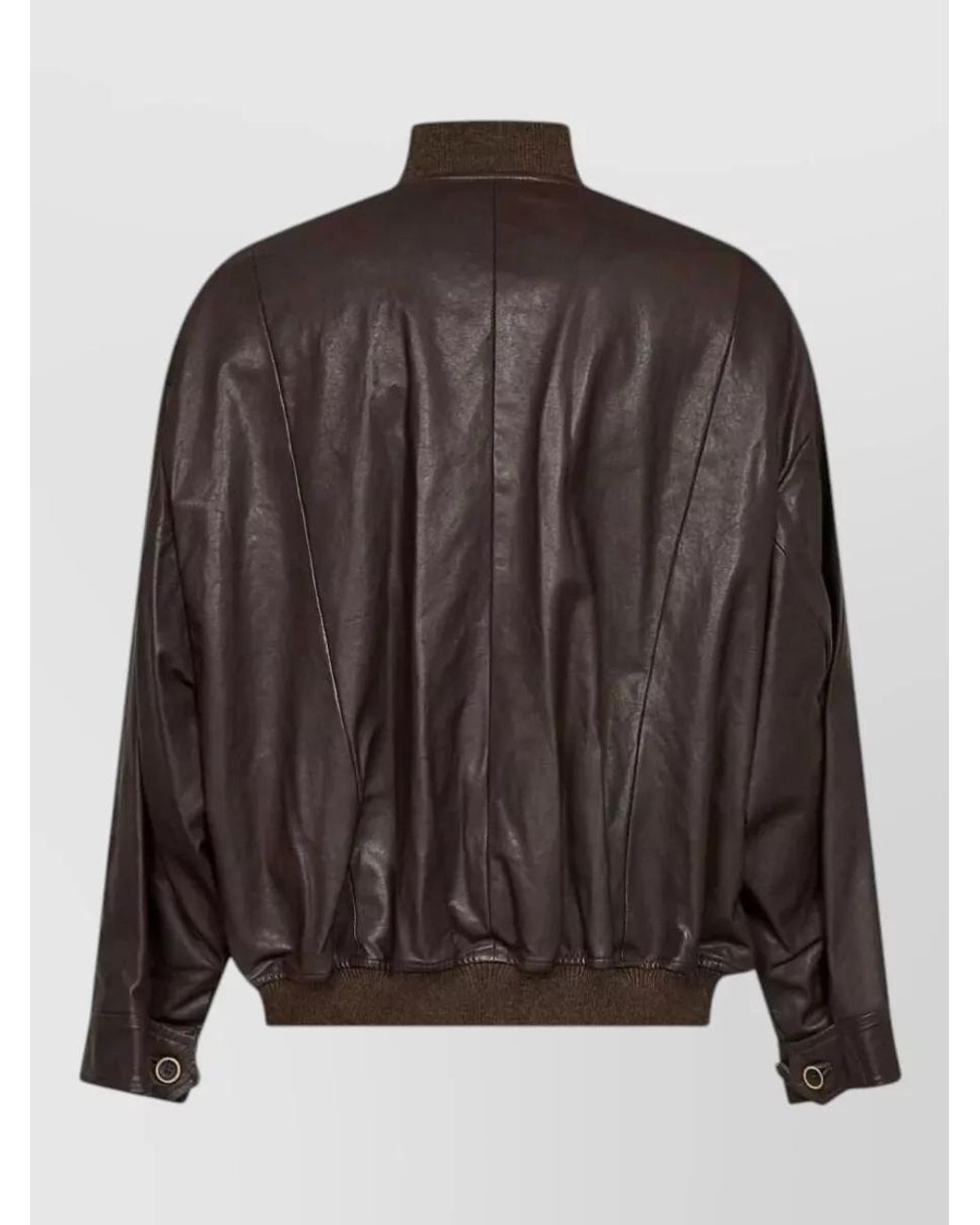 Uma Wang Brown Leather Ribbed-Collar Off-Center Jacket for men
