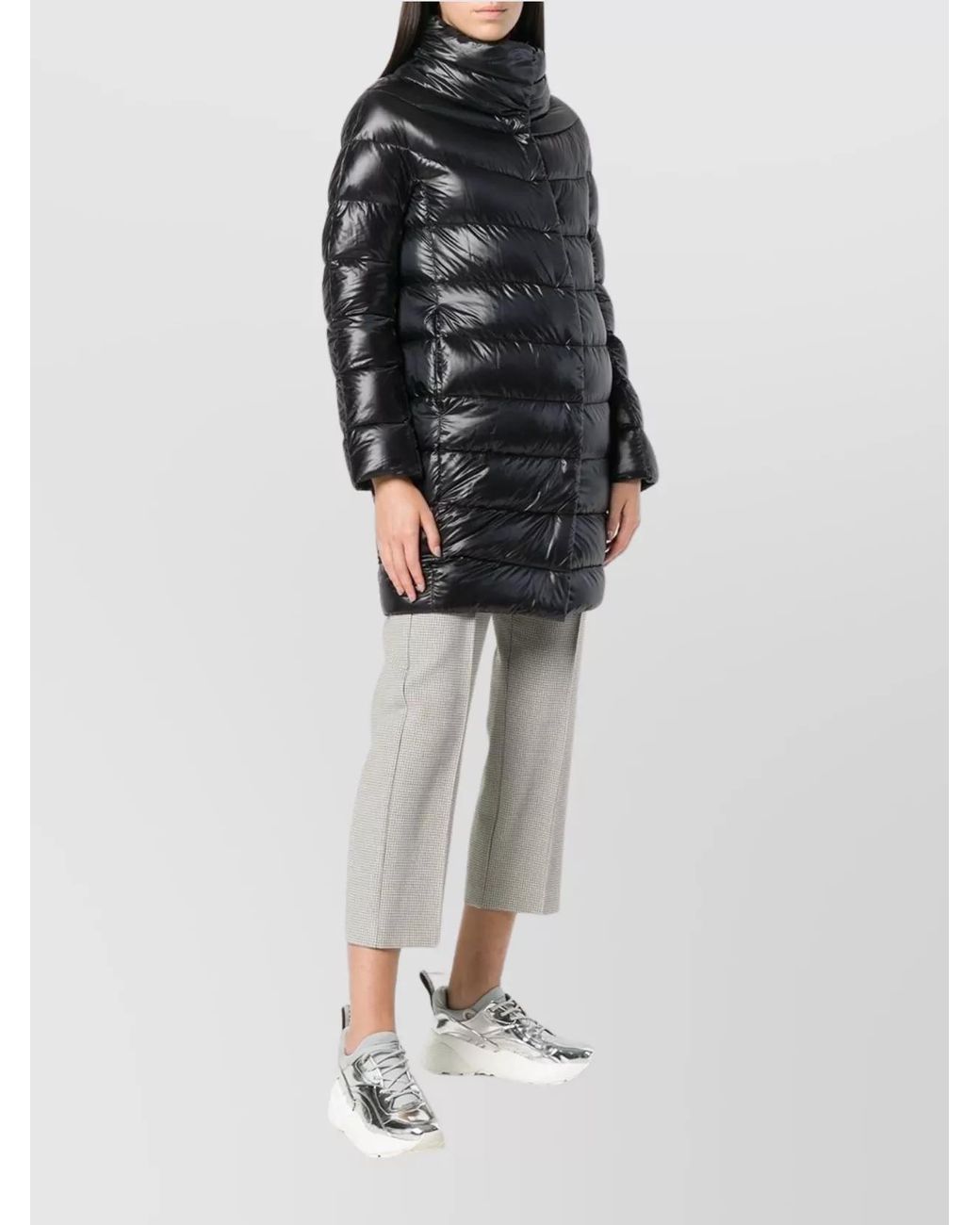 Herno Black Down Quilted High-Neck Long-Sleeve Midi Puffer Jacket