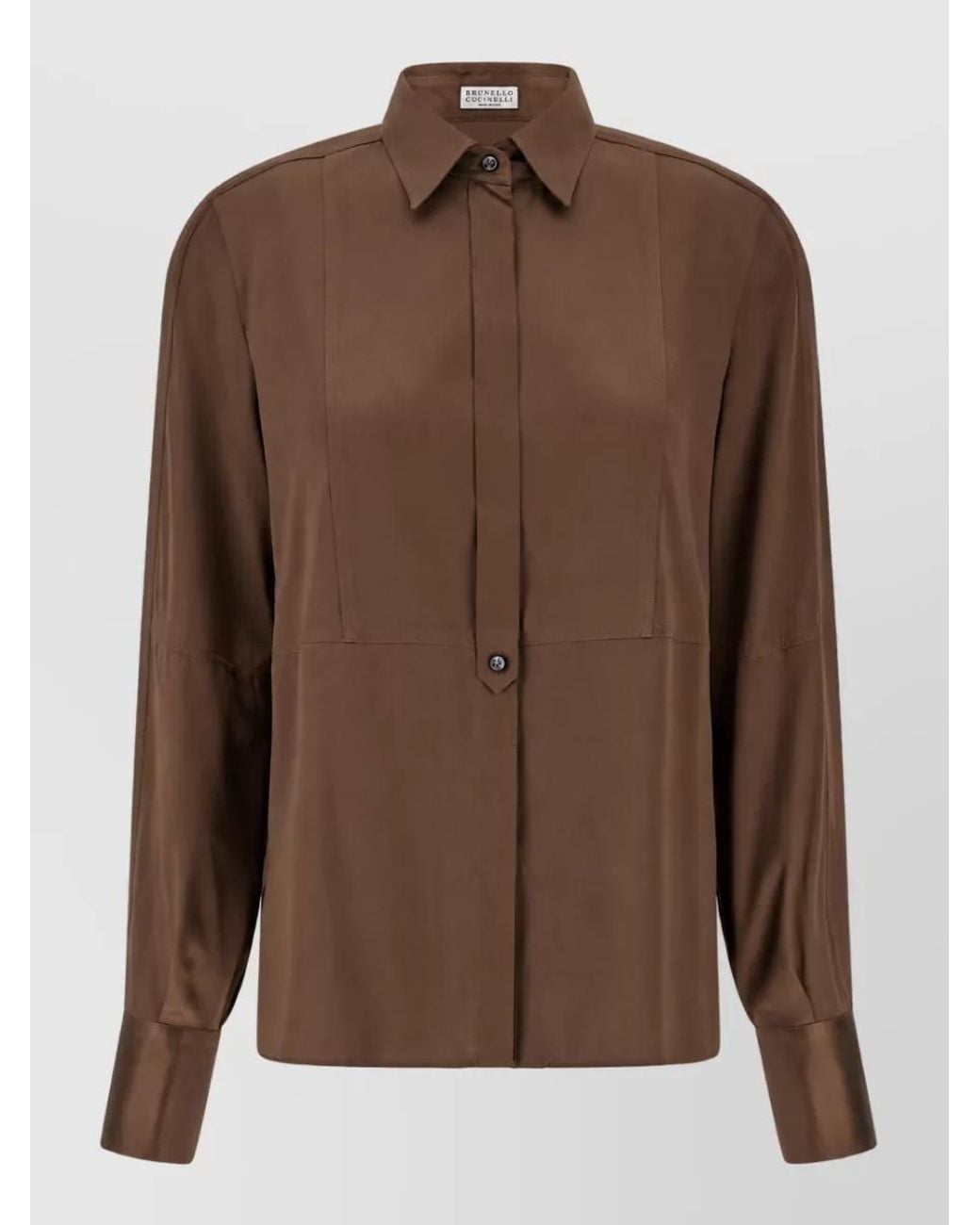 Brunello Cucinelli Brown Silk Long-Sleeve Shirt